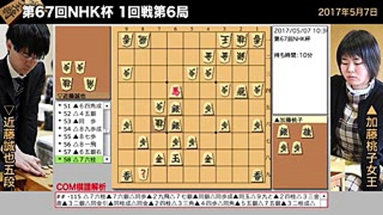 第67回NHK杯 1回戦第6局 ▲加藤桃子女王 − △近藤誠也五段【棋譜再生】