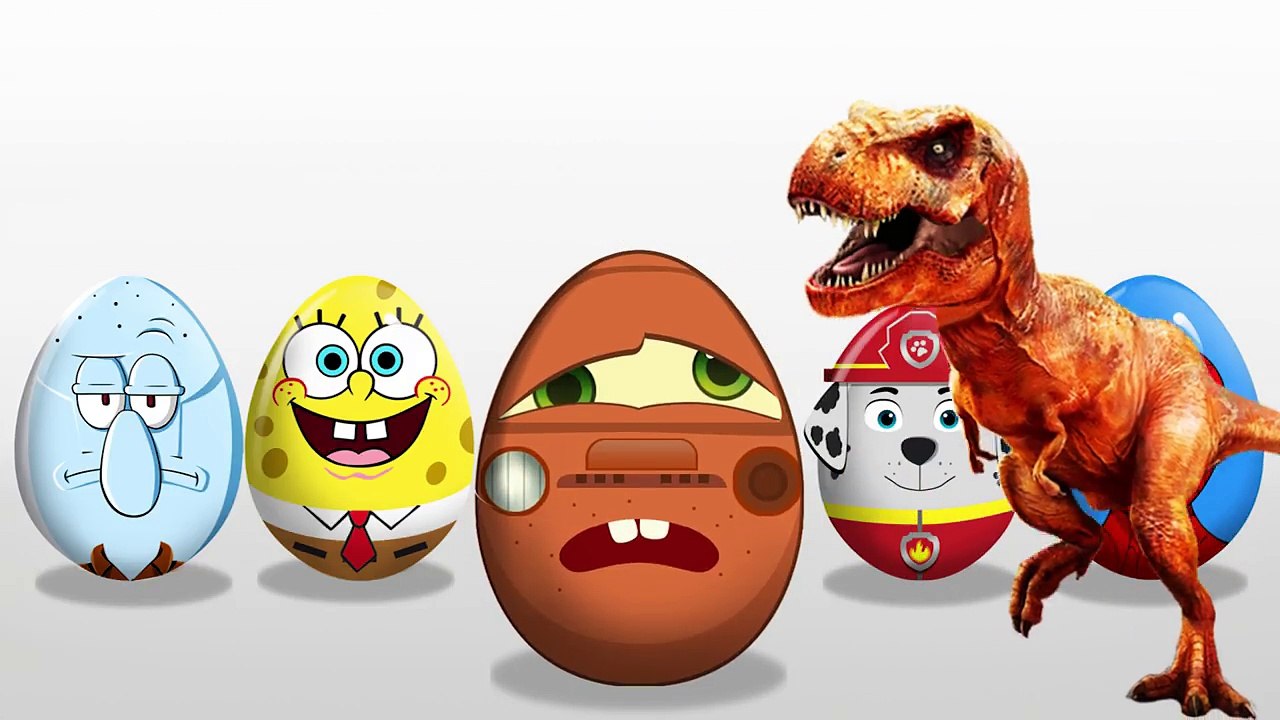 DINOSAUR EAT SPIDERMAN! McQueen Paw Patrol SpongeBob! Learn Colors! Surprise Eggs! Finger family