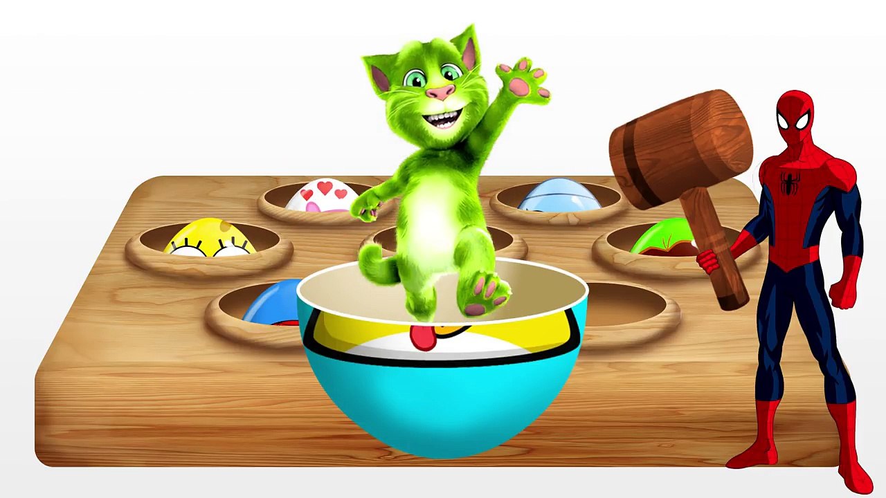 Learn colors Talking Tom Surprise Eggs! Spiderman, Spongebob, Dora, Mcqueen, Angry Birds