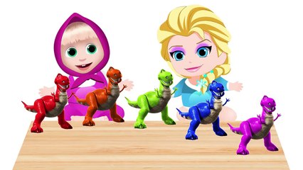 BABY Masha and BABY ELSA CRY with MASHA and the BEAR and DINOSAUR! FINGER FAMILY! Video for kids!