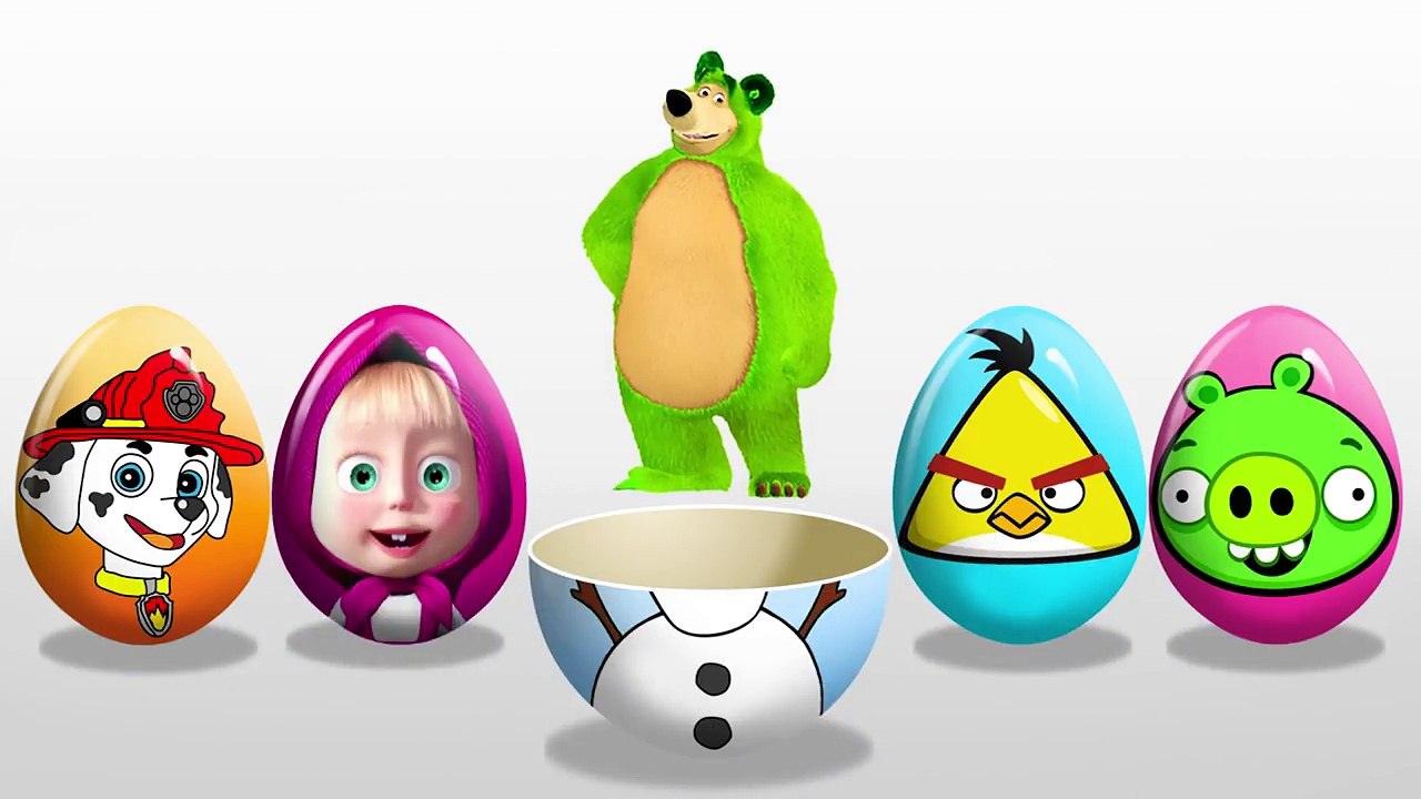MASHA and the BEAR!!! LEARN COLORS! ANGRY BIRDS! OLAF! Surprise Eggs! Video for kids and children!