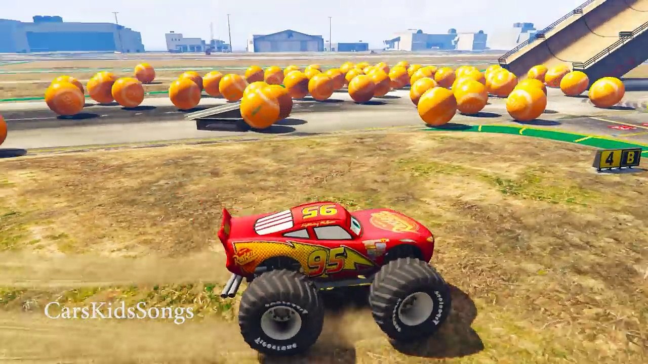 Spiderman with Lightning McQueen MONSTER TRUCK in Cars Cartoon with Songs for Children and Kids