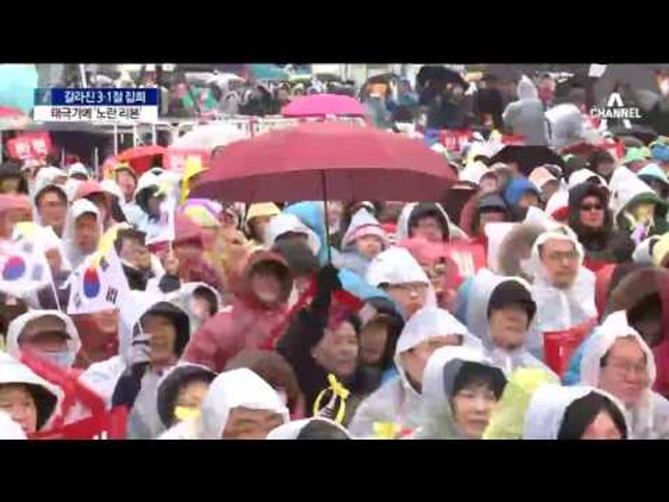 태극기에 ‘노란 리본’…반으로 갈라진 집회
