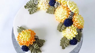 HOT CAKE TRENDS 2016 Buttercream chrysanthemums and berries cake - How to make by Olga Zaytseva