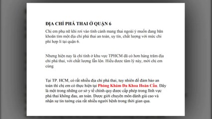 Những địa chỉ phá thai quận 6 tốt nhất ?