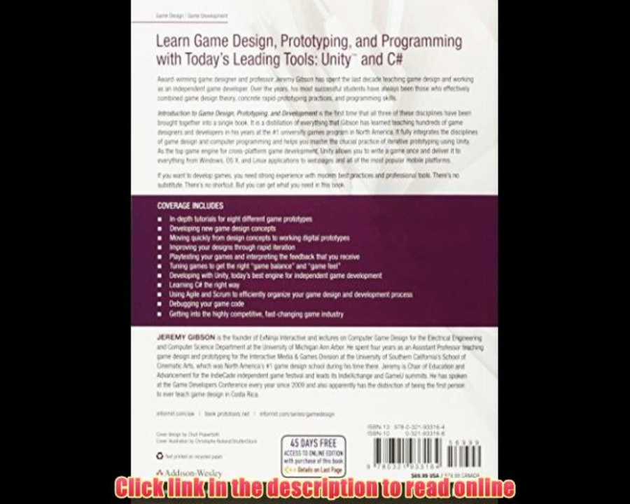 PDF Introduction to Game Design, Prototyping, and Development: From Concept to Playable Game with Unity and C# (Game Design and Development) Book Online