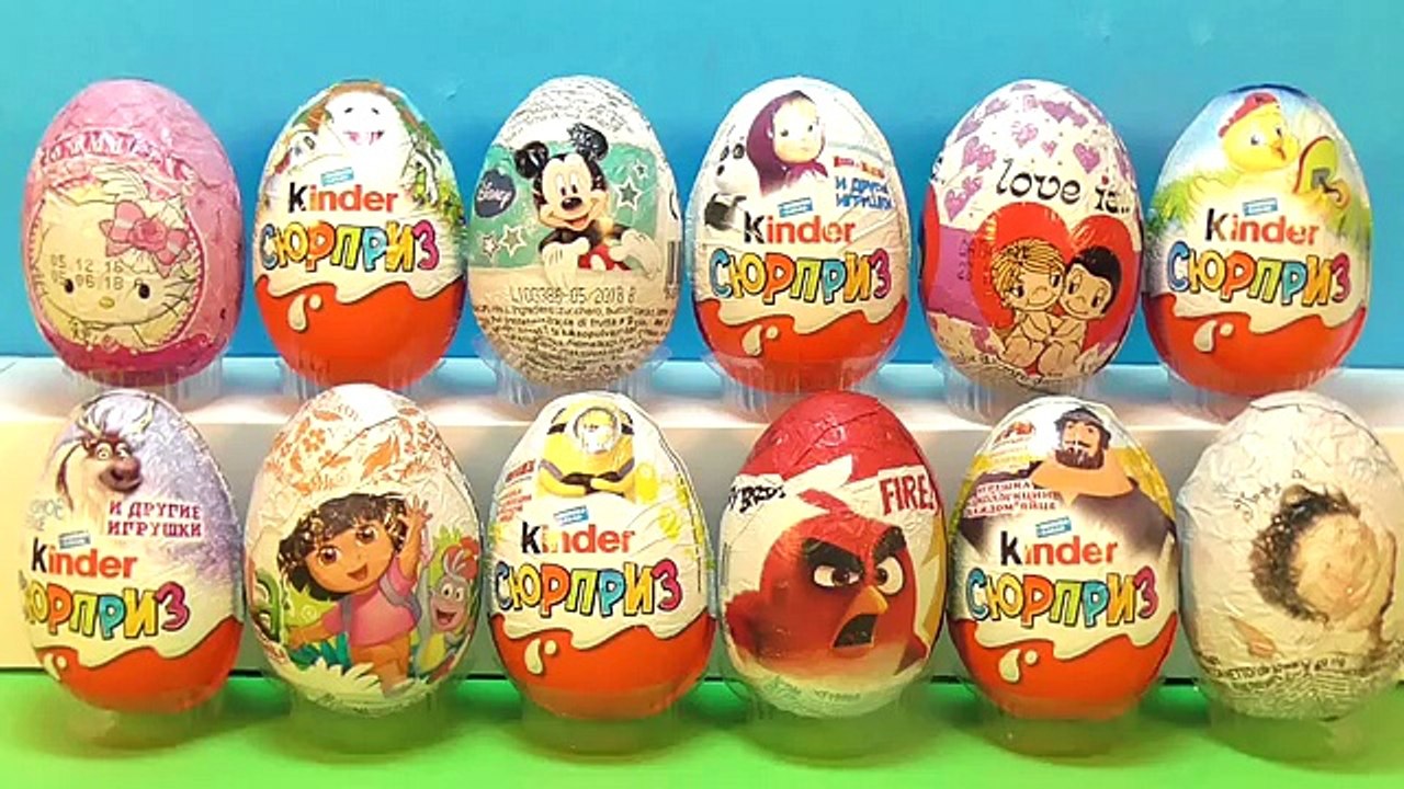 12 Киндер Сюрпризов, Unboxing Kinder Surprise Миньоны, Маша и медведь, Love is, Три богатыря, Disney