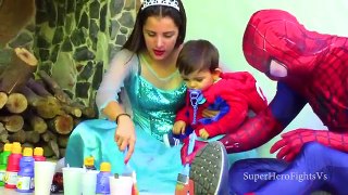 Frozen Elsa PAINTS on Jokers Body! w Spiderman Spiderkid Handprint in Real Life handprint