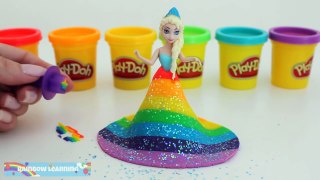 Play Doh Frozen! Make Rainbow Glitter Elsa & Anna Dress with Play Dough Clay * RainbowLearning