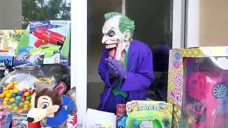 Spiderman TOY STORE DRIVE THRU! w/ RC Car, Hulk & Joker Police Motorbike Mcqueen Toy in Real Life