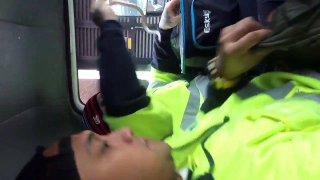 Ce serpent tombe sur le conducteur du pare-soleil de ce camion en pleine route !