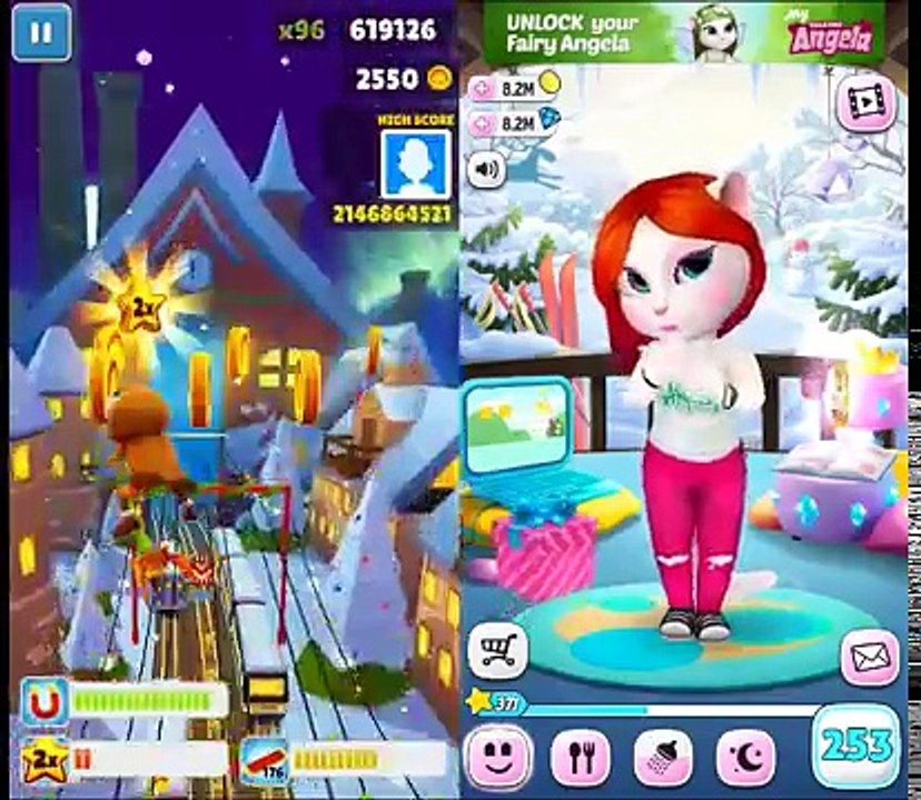 Subway Surfers Winter Holiday Vs My Talking Angela- Gameplay make for kid #79