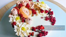 Beautiful Bouquets 5/5: red berry buttercream flower wreath cake tutorial - relaxing cake decorating