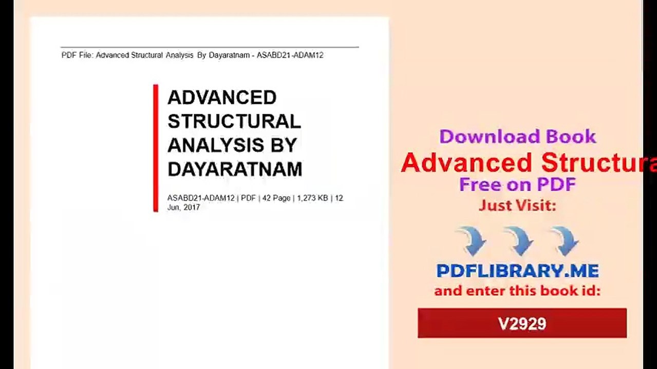 Advanced Structural Analysis By Dayaratnam