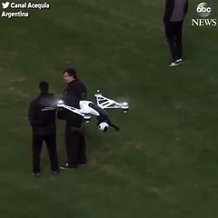 Spectator takes down a drone with a roll of toilet paper during a soccer match i