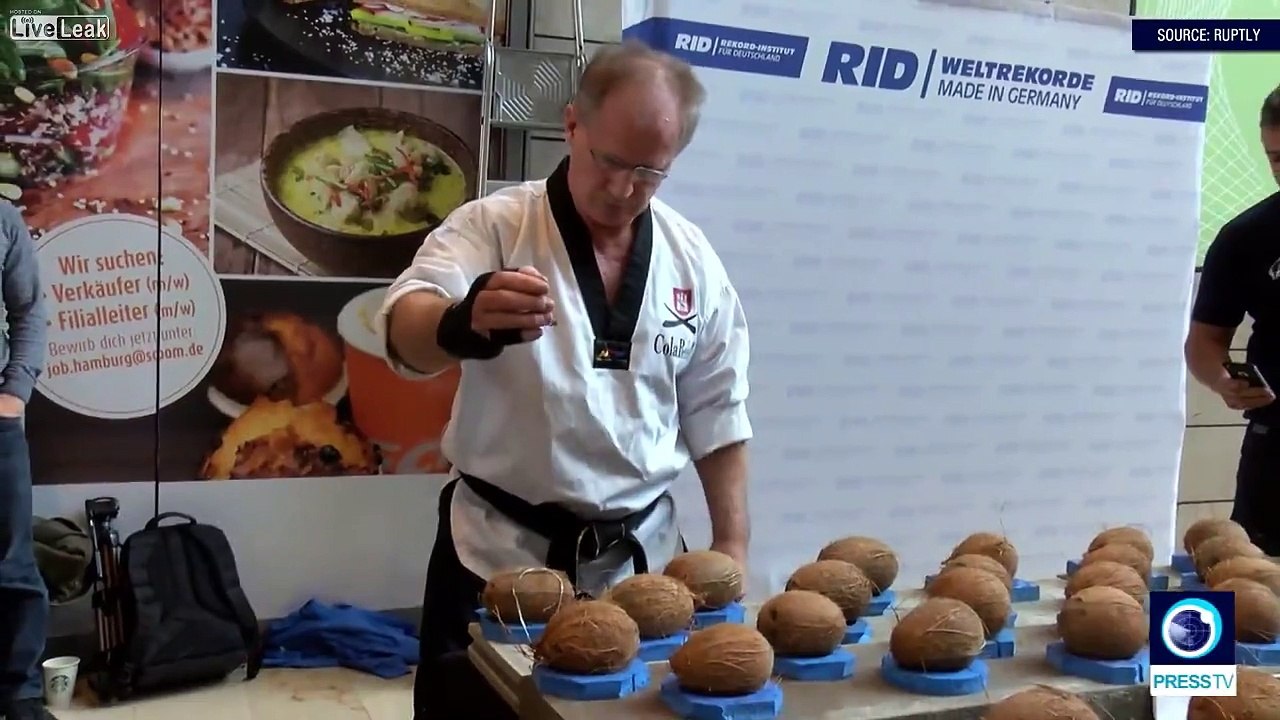 Taekwondo expert smashes 123 coconuts in one minute