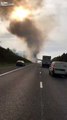 Truck carrying fireworks for Guy Fawkes night catches fire on the M1 motorway in England