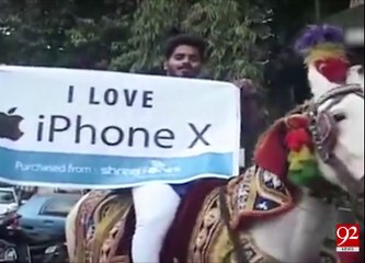 Indian guy ride on a horse to buy iPhone X with a bang celebrations