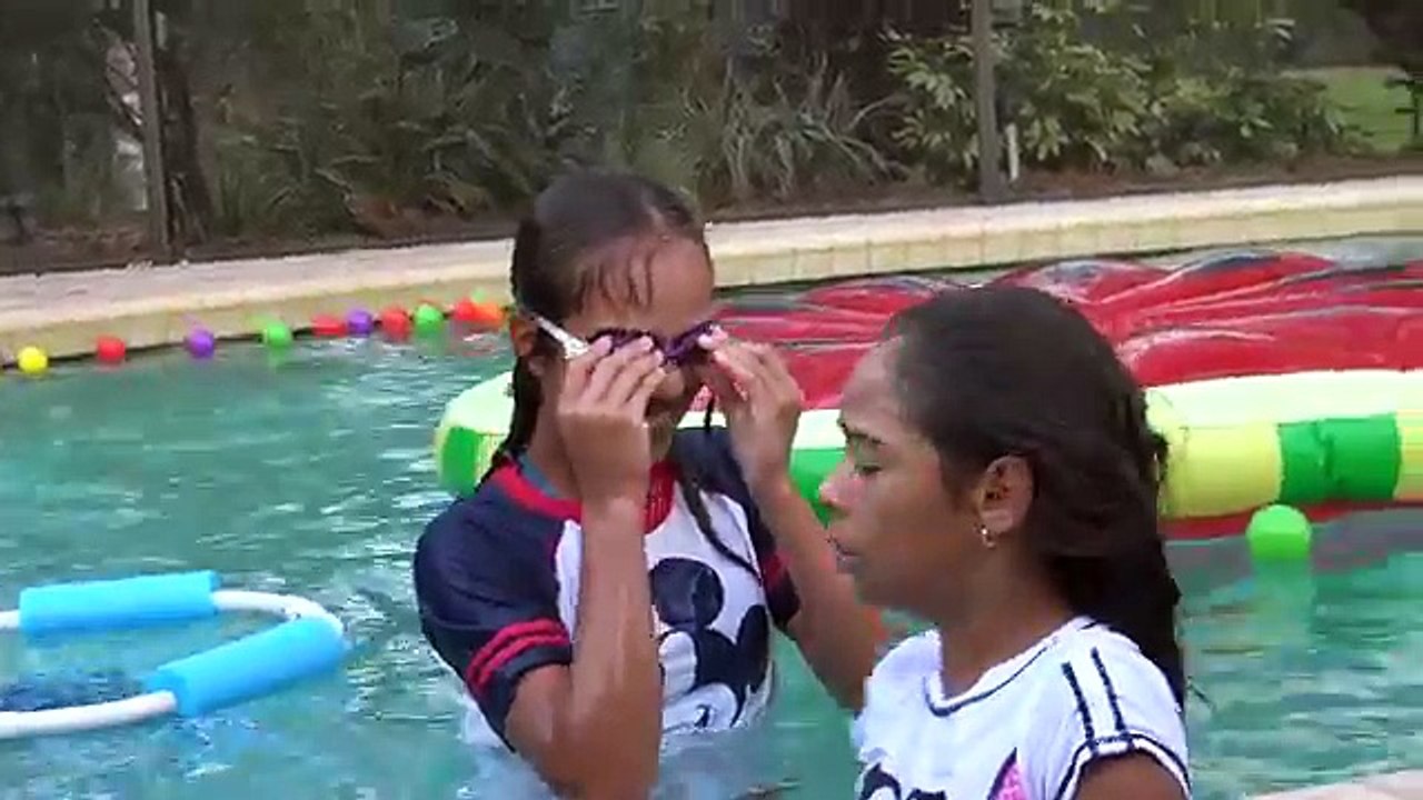 GIANT DONUT POOL PARTY! Surprise Toys Fashems Pit Balls MLP Sophia Sarah Toys To See Kids Family