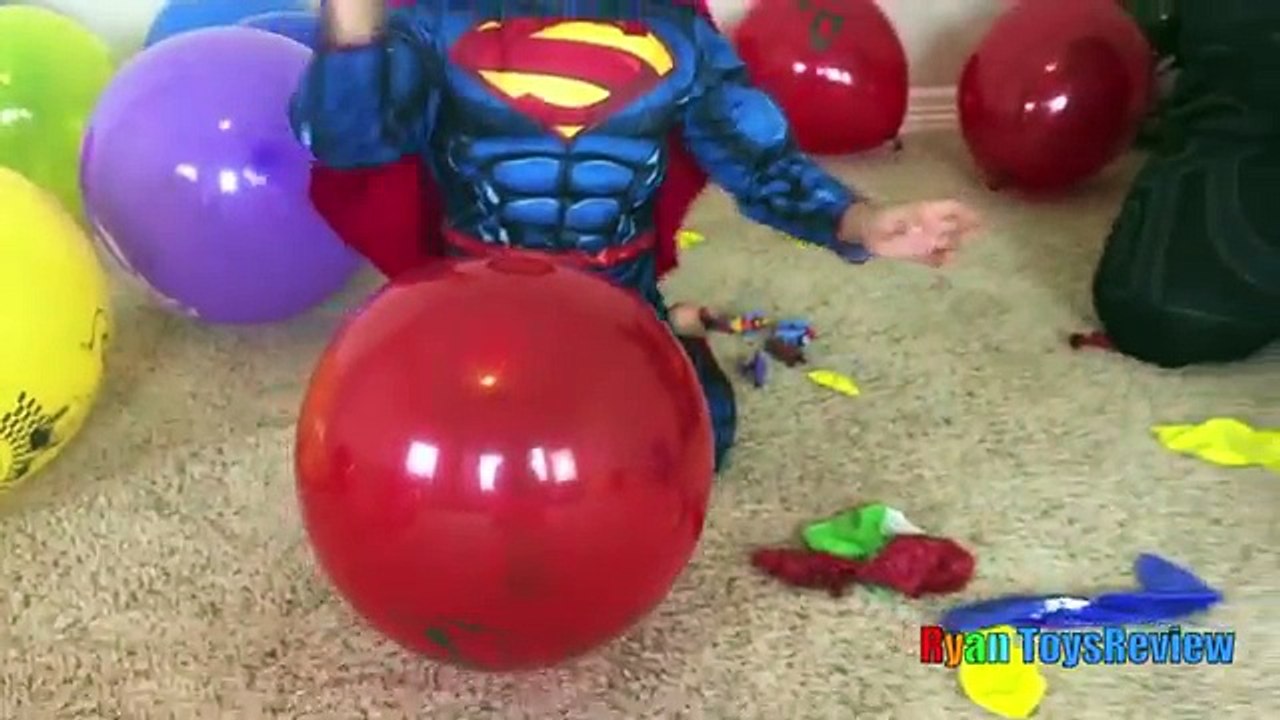 SURPRISE TOYS GIANT BALLOON POP CHALLENGE Batman vs Superman Disney Cars Toys Thomas and F