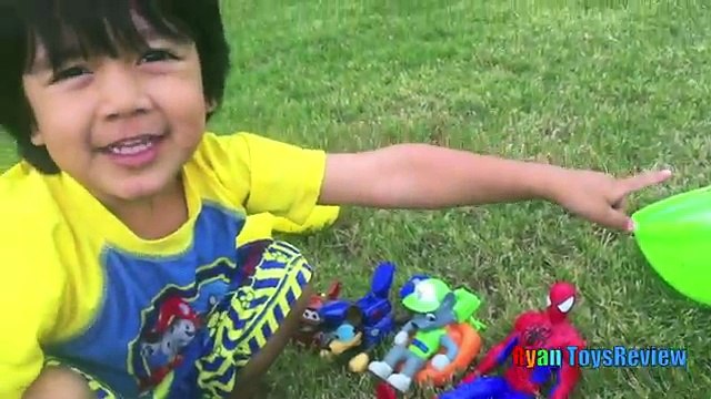 HUGE EGGS SURPRISE TOYS CHALLENGE Inflatable water slide Disney Cars Toys Paw Patrol Spide