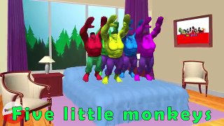 Five Little Colored HULK AVENGERS Jumping on the Bed | 5 Little Monkeys Kids Song