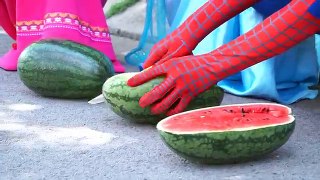 Spiderman Frozen Elsa Masha CRUSHES water balloons by Car w/ Joker Hulk Masha Superhero In Real Life