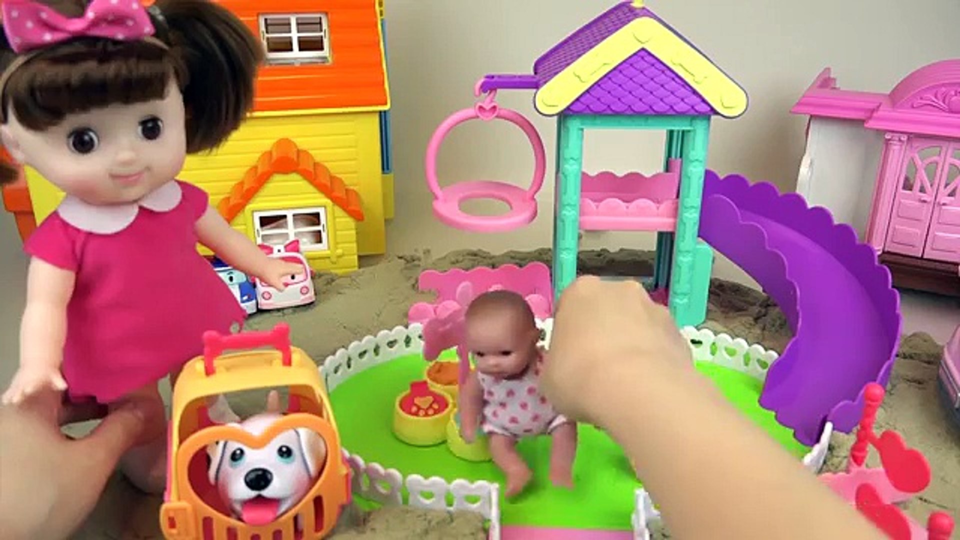 ⁣Baby doll and Pet dog Sand play ground toys play