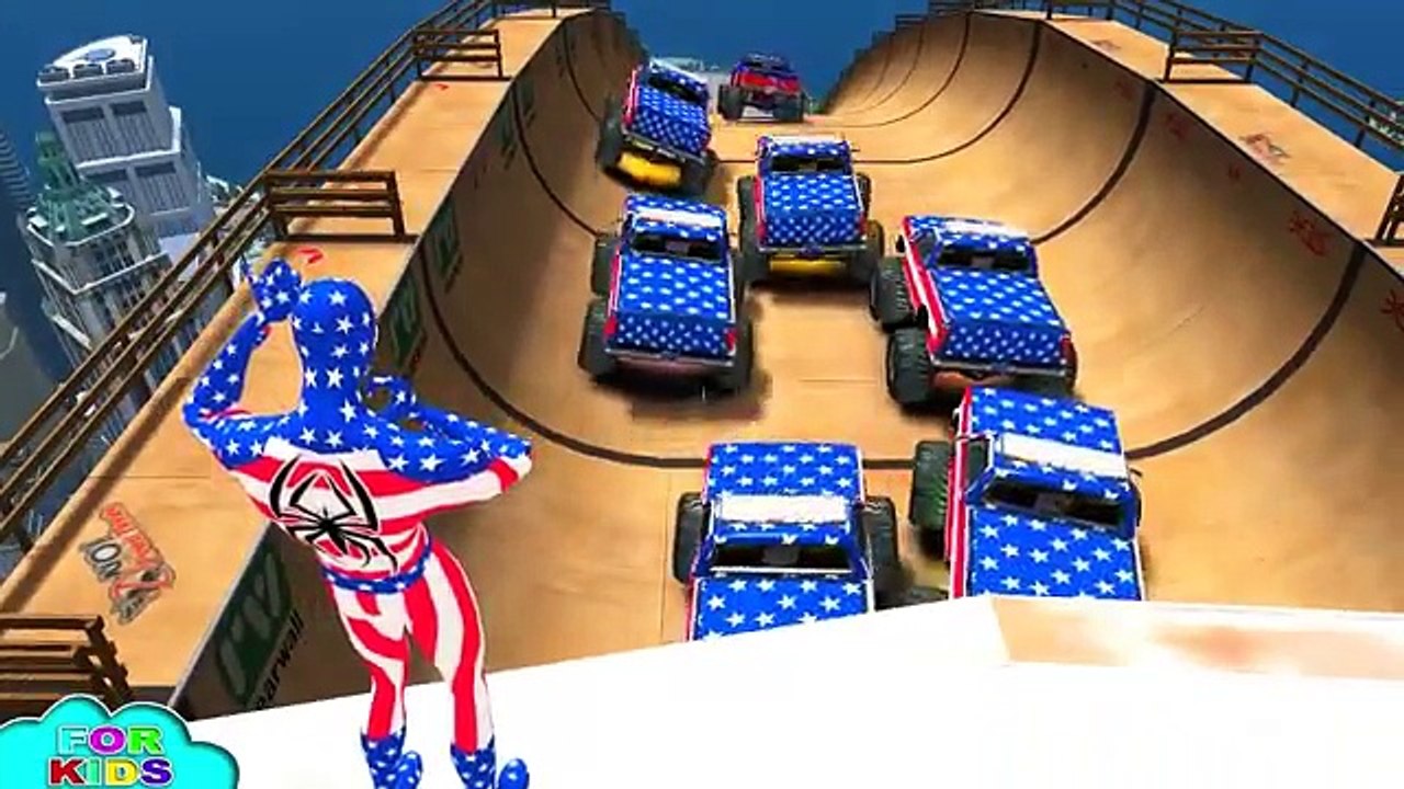 Spiderman CAPTAIN AMERICA & GIANT MONSTER TRUCKS - Songs for Children Nursery Rhymes
