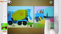 Fun Kids Games and Puzzles with Cement Mixer, Dump Truck, Milk Truck and more