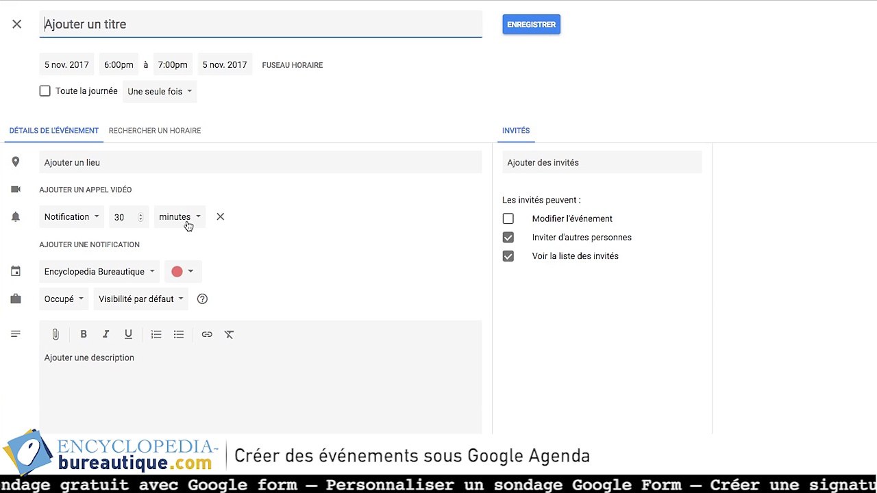 Google agenda - créer des événements