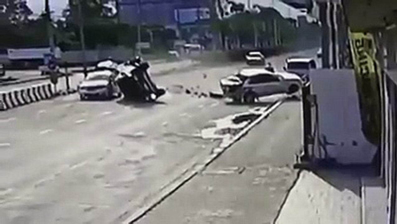 Overtaking car crash caught on CCTV
