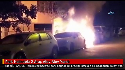 Park Halindeki 2 Araç Alev Alev Yandı