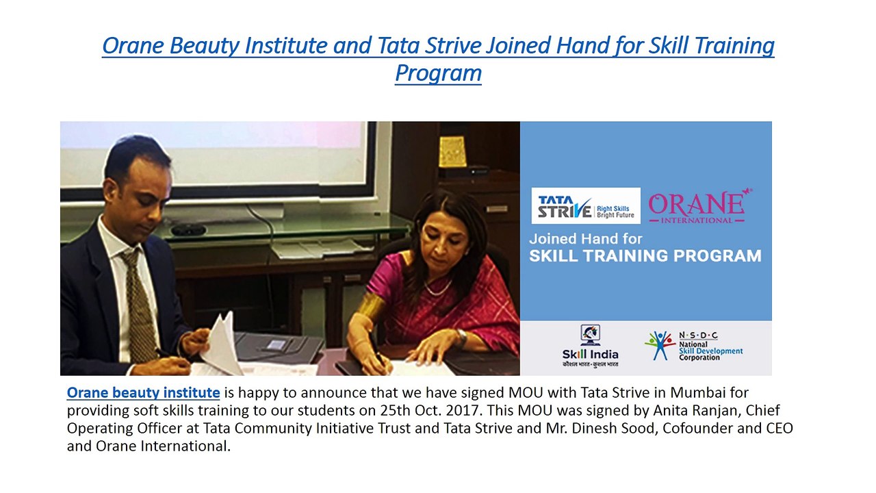 Orane Beauty Institute and Tata Strive Joined Hand for Skill Training Program
