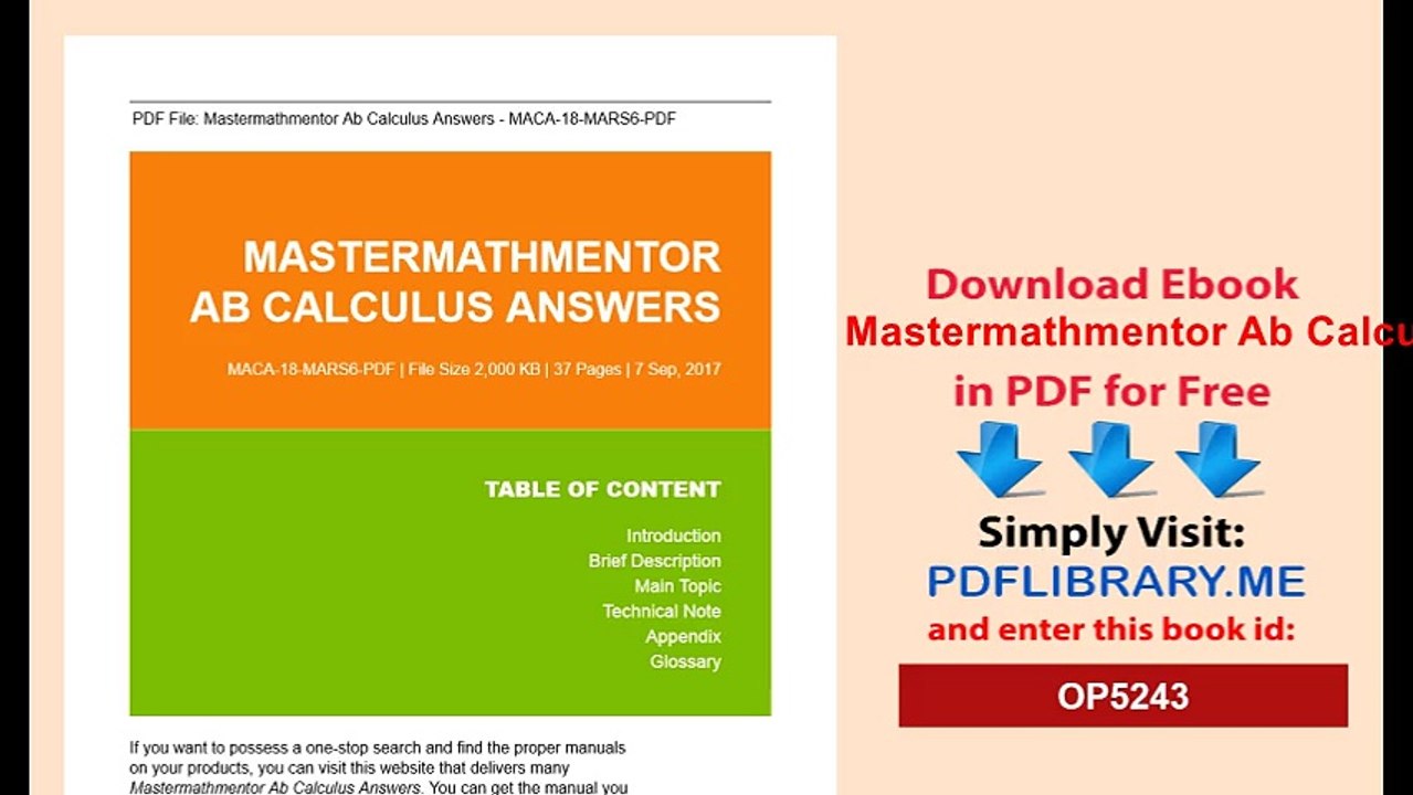 Mastermathmentor Ab Calculus Answers