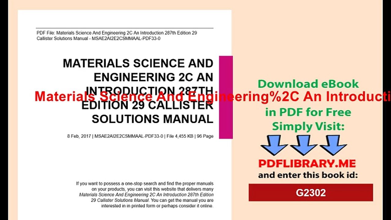 Materials Science And Engineering 2C An Introduction  287th Edition 29 - Callister Solutions Manual