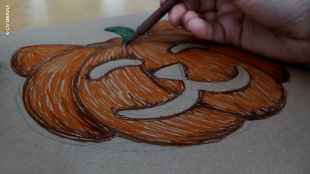 Drawing a Pumpkin Cat