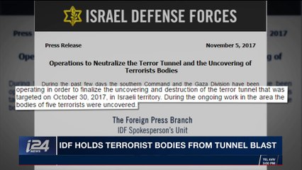 i24NEWS DESK | IDF holds terrorist bodies from tunnel blast | Monday, November 6th 2017