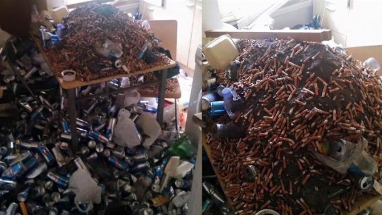 Cette maison a été transformée en un squat insalubre remplie d'ordures et de mégots partout