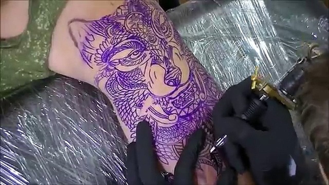 Geometric wolf tattoo - time lapse