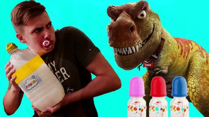 Hungry Bad Baby Crying & Learn Colors with Dinosaur GIANT Bottles Finger Family Nursery Rh