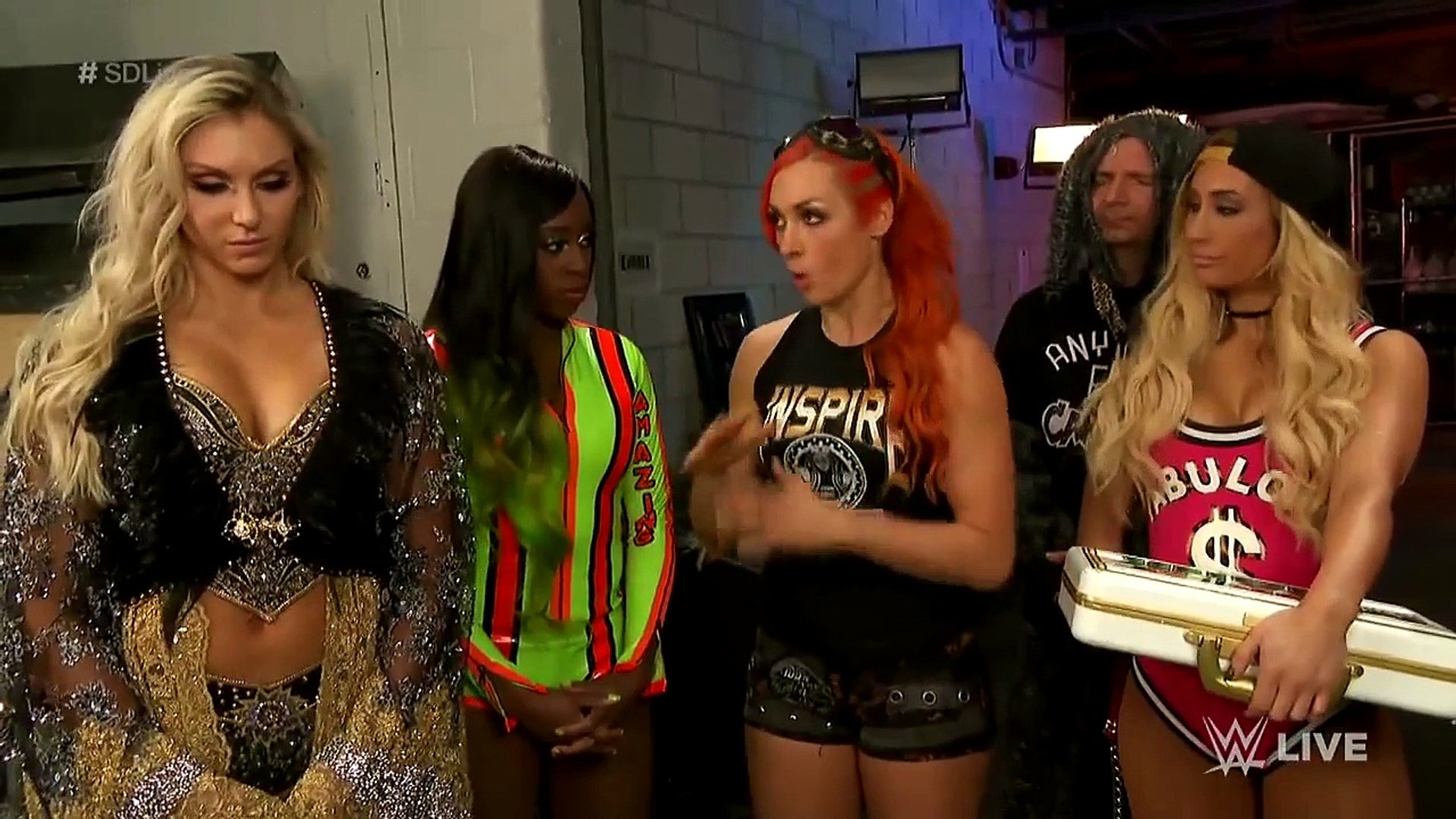 Carmella, Becky Lynch, Charlotte Flair, Lana, Tamina, Naomi, Natalya, James  Ellsworth Backstage SmackDown 10.31.2017 - video Dailymotion