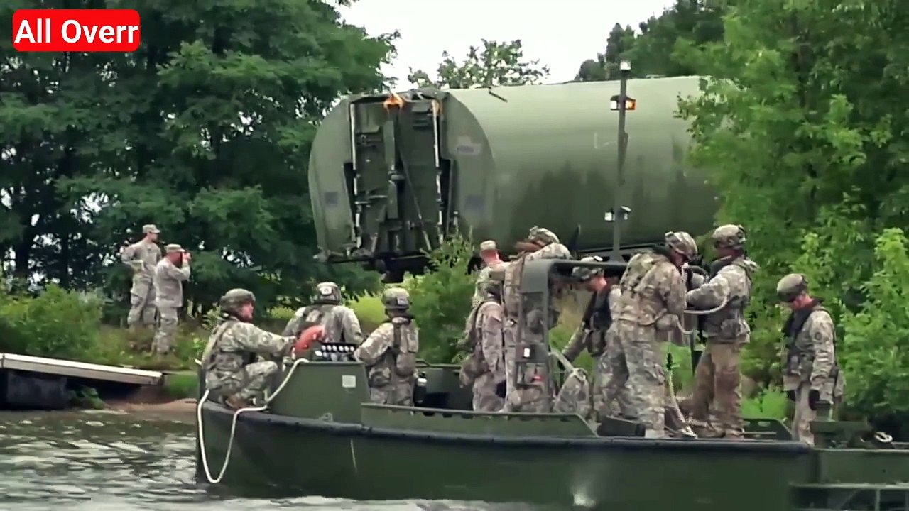 US Army Engineers Build Floating Bridge