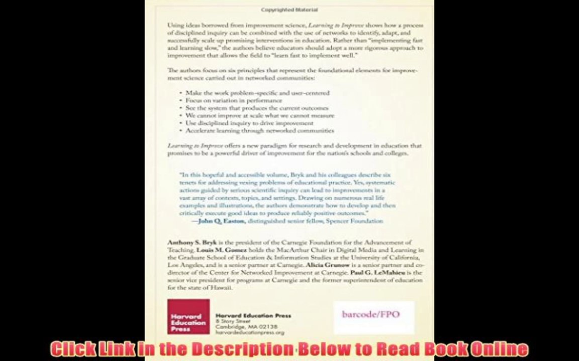 Read Online Learning To Improve: How America’s Schools Can Get Better at Getting Better Full Ebook