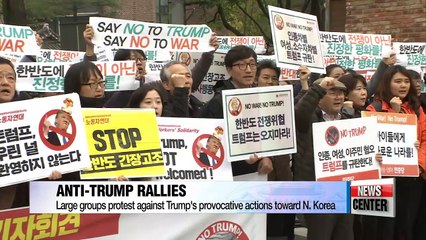 Thousands rally in Seoul on first day of Trump's visit