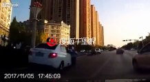 Two girls holding hands while running across the street is hit by a car