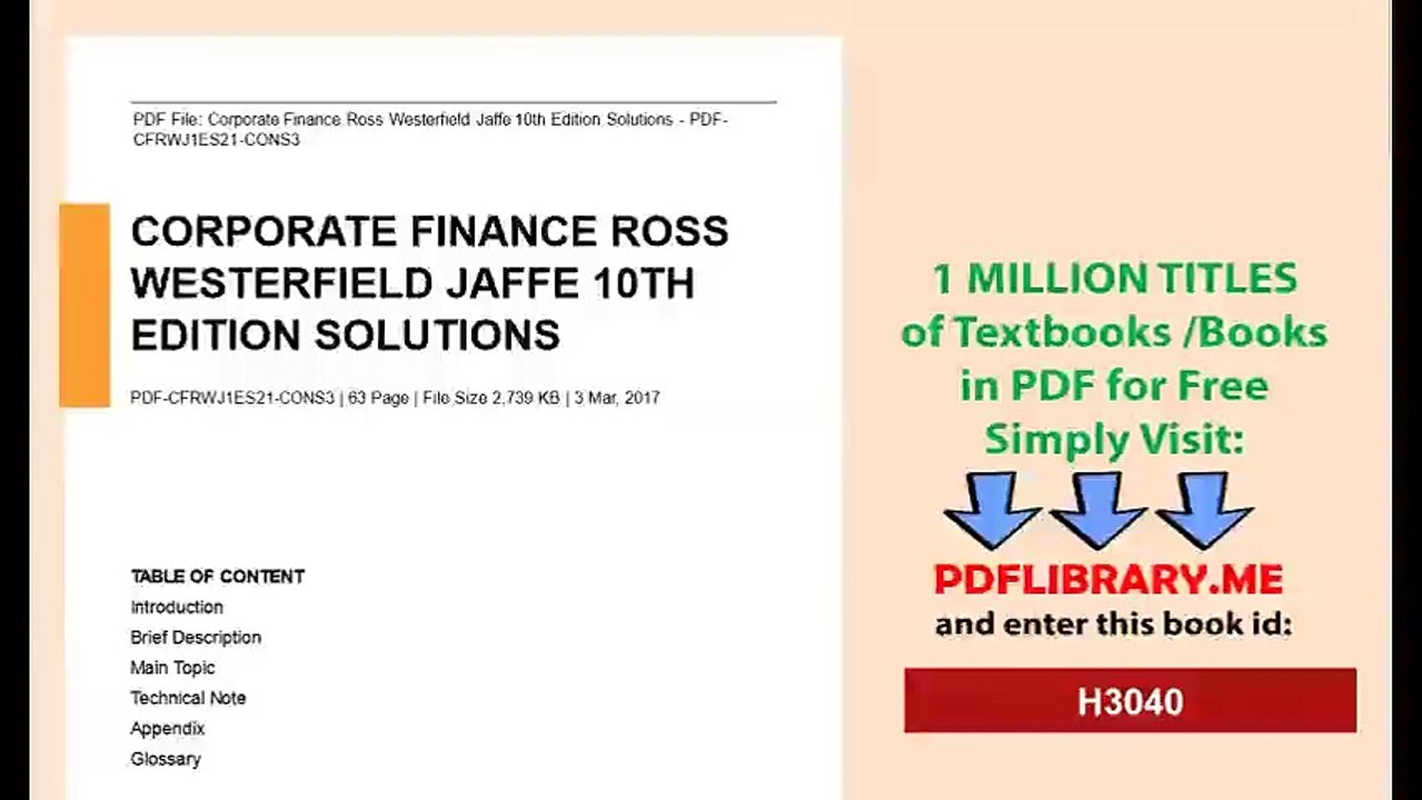 Corporate Finance Ross Westerfield Jaffe 10th Edition Solutions