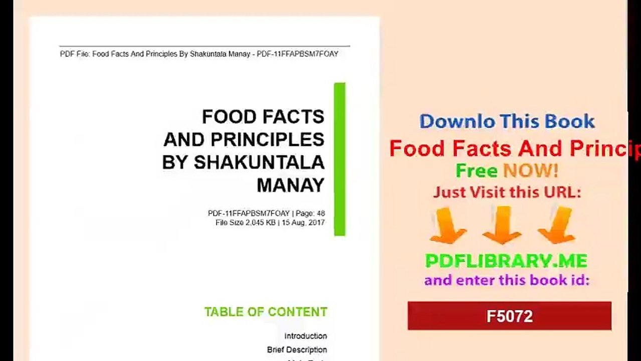 Food Facts And Principles By Shakuntala Manay