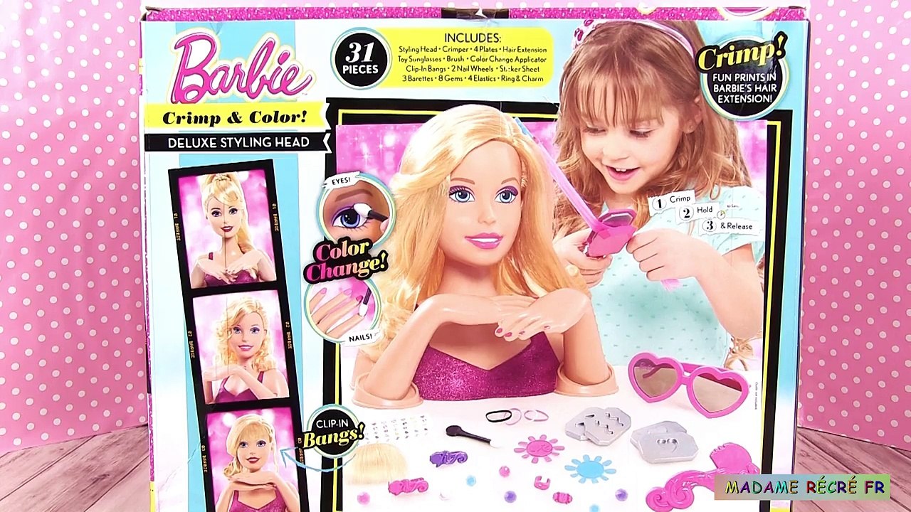 Barbie Tête à Coiffer et à Maquiller Manucure Crimp & Color Styling Head -  video Dailymotion