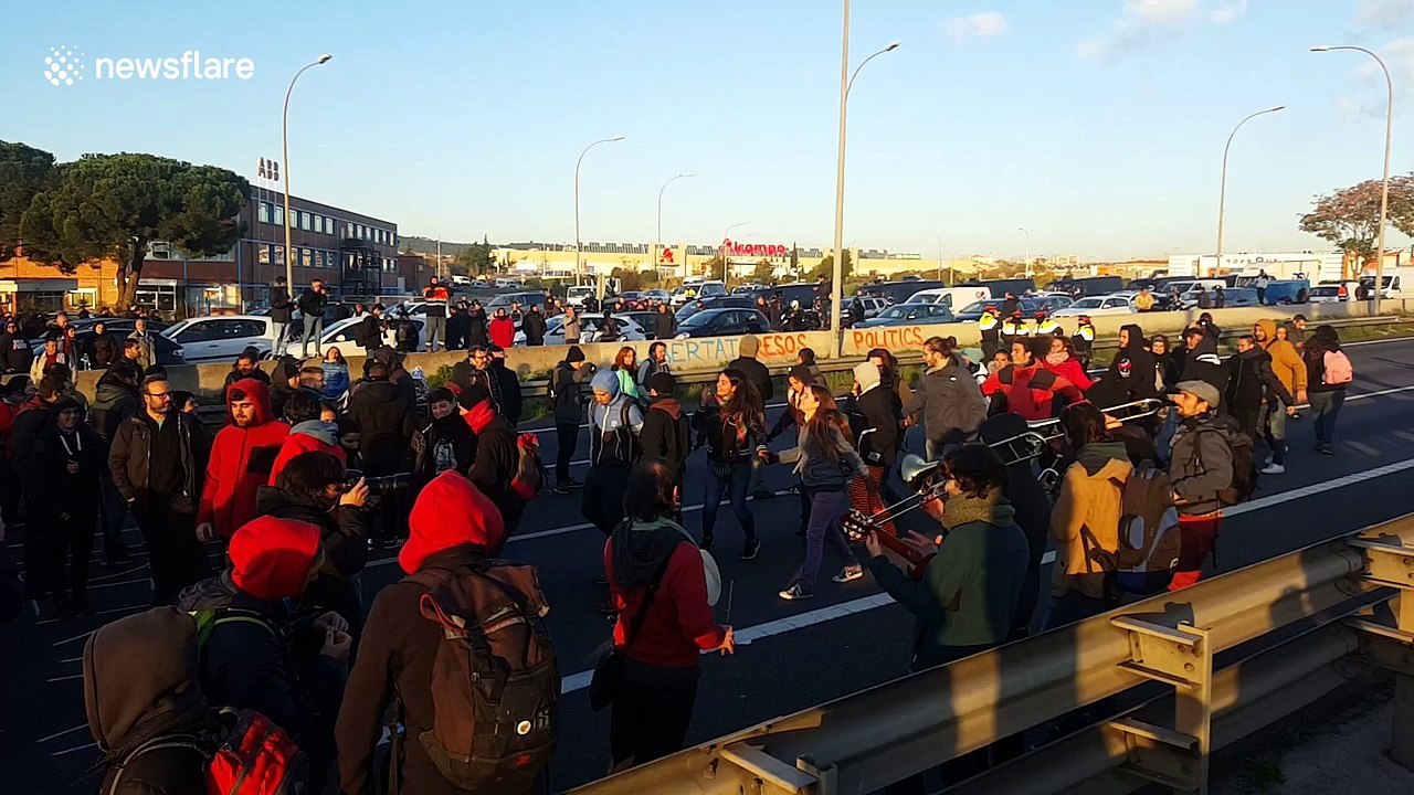 Protesters dance bringing highway to a standstill
